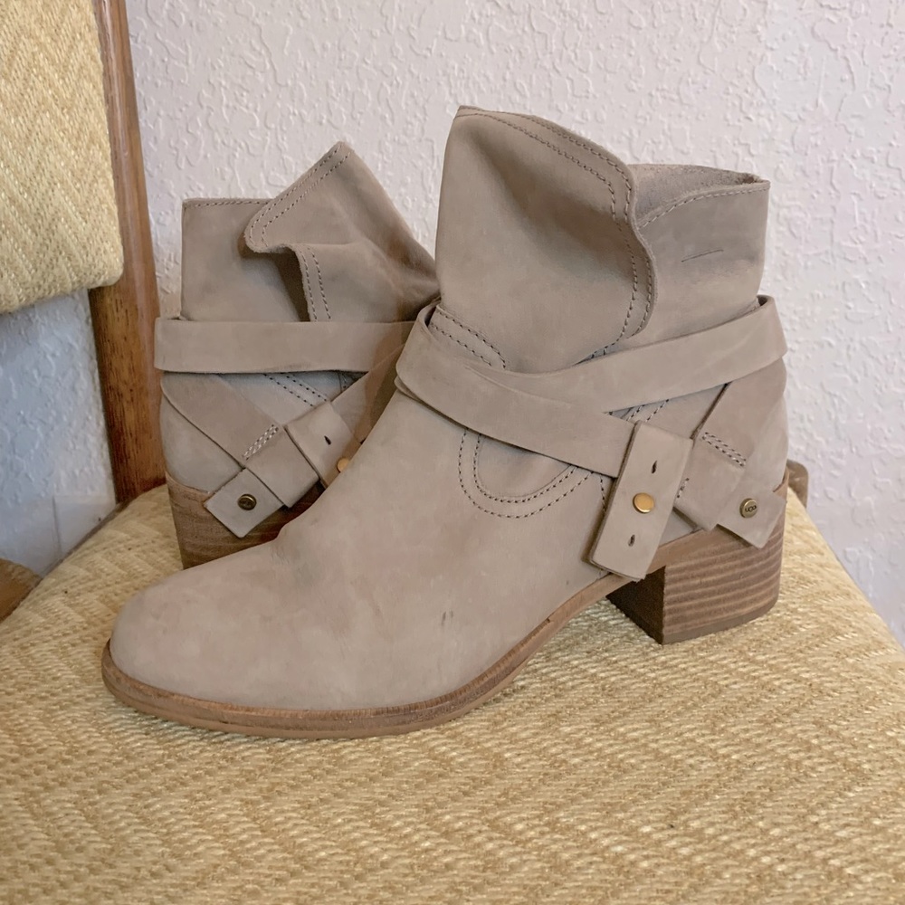 UGG booties , beige leather, 2”heel